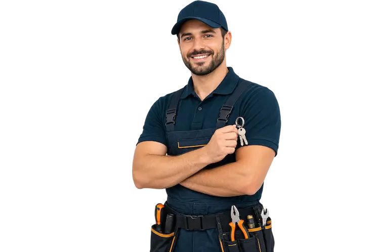 Fabbro al lavoro su una serratura durante un pronto intervento a Brescia